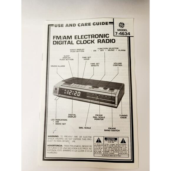 Vintage GE FM/AM Electronic‎ Digital Clock Radio Model 7-4634 + Original Manual - Picture 4 of 5